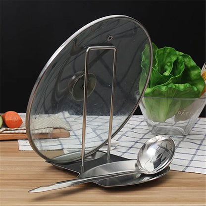 "Detachable Stainless Steel Pot Lid Rack – Kitchen Spatula & Cover Stand Organizer"