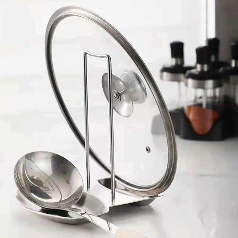 "Detachable Stainless Steel Pot Lid Rack – Kitchen Spatula & Cover Stand Organizer"