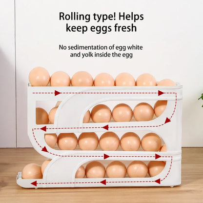 "4-Layer Egg Dispenser Rack – Automatic Rolling Egg Holder for Fridge Storage"