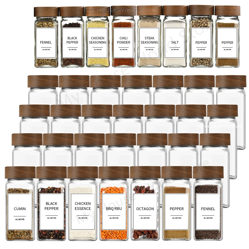 "Glass Spice Jar Set – 13Pcs 4oz Jars with Bamboo Lids for Seasoning Organization"