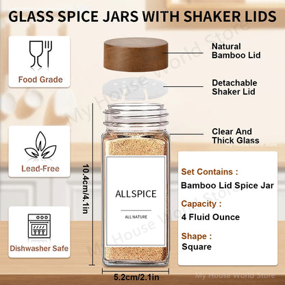 "Glass Spice Jar Set – 13Pcs 4oz Jars with Bamboo Lids for Seasoning Organization"