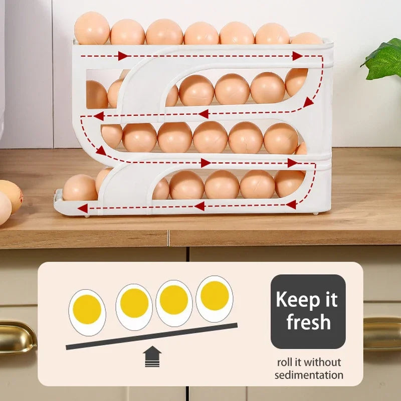 "4-Layer Egg Dispenser Rack – Automatic Rolling Egg Holder for Fridge Storage"