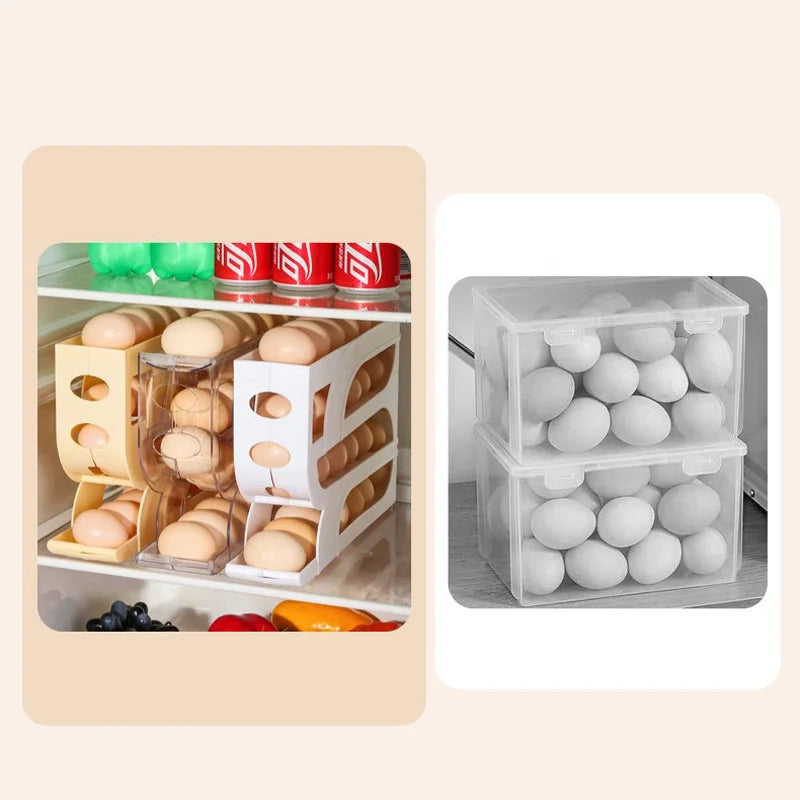 "4-Layer Egg Dispenser Rack – Automatic Rolling Egg Holder for Fridge Storage"