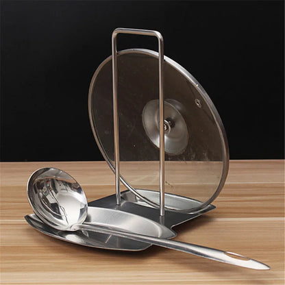 "Detachable Stainless Steel Pot Lid Rack – Kitchen Spatula & Cover Stand Organizer"