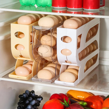 "3-Layer Egg Storage Box – Automatic Rolling System for 30 Eggs, Refrigerator Organizer"e