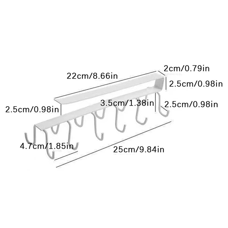 "Double-Row Kitchen Hook Rack – Punch-Free Iron Mug Hanger for Shelf & Cabinet"