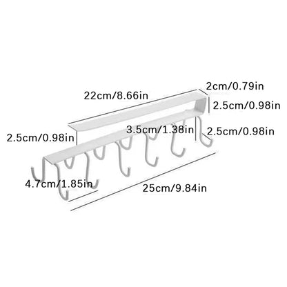 "Double-Row Kitchen Hook Rack – Punch-Free Iron Mug Hanger for Shelf & Cabinet"