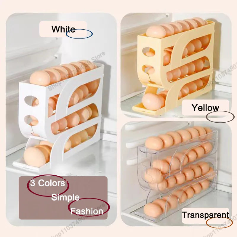 "3-Layer Egg Storage Box – Automatic Rolling System for 30 Eggs, Refrigerator Organizer"e