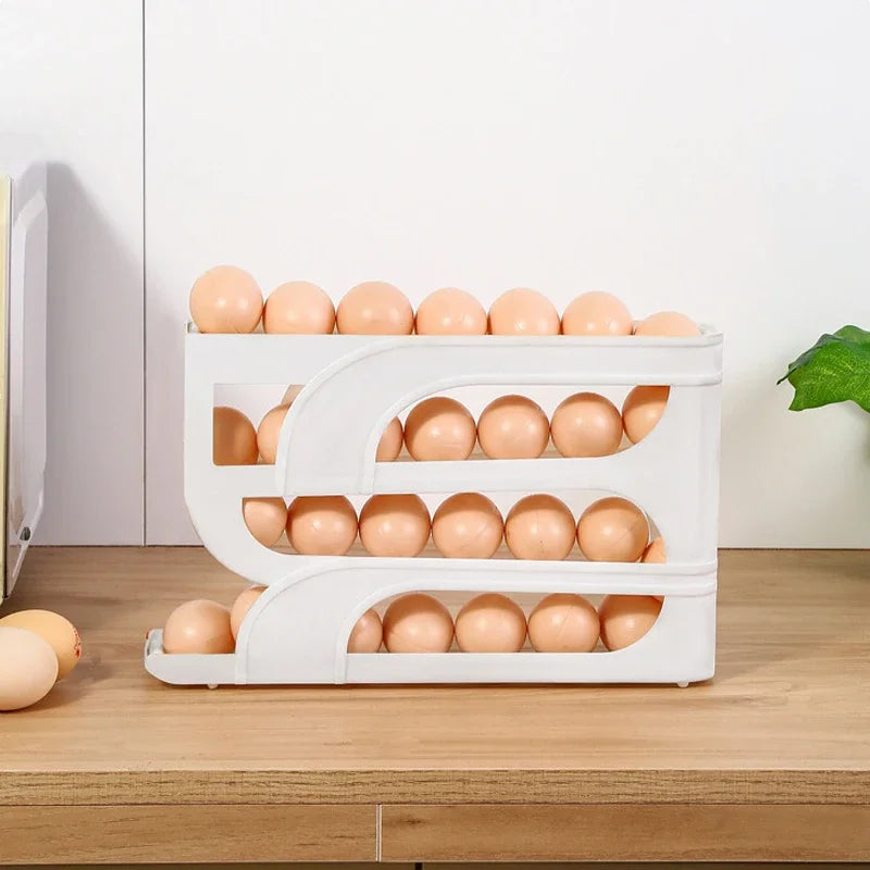 "4-Layer Egg Dispenser Rack – Automatic Rolling Egg Holder for Fridge Storage"