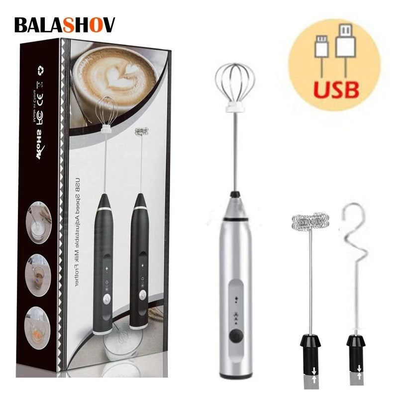 "Wireless Electric Milk Frother – USB Rechargeable Handheld Blender"