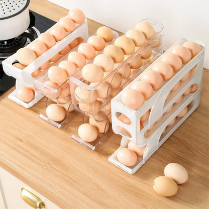 "4-Layer Egg Dispenser Rack – Automatic Rolling Egg Holder for Fridge Storage"