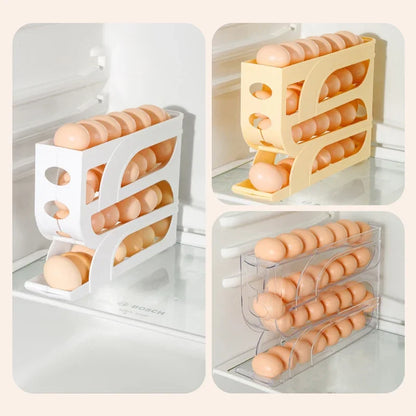 "4-Layer Egg Dispenser Rack – Automatic Rolling Egg Holder for Fridge Storage"