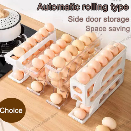 "3-Layer Egg Storage Box – Automatic Rolling System for 30 Eggs, Refrigerator Organizer"e